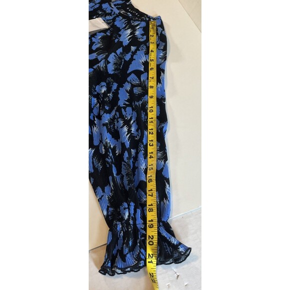 Premise Blouse Top Women’s XS Blue Black Stretch Long Sleeve Ruffled Cuff - Picture 7 of 7